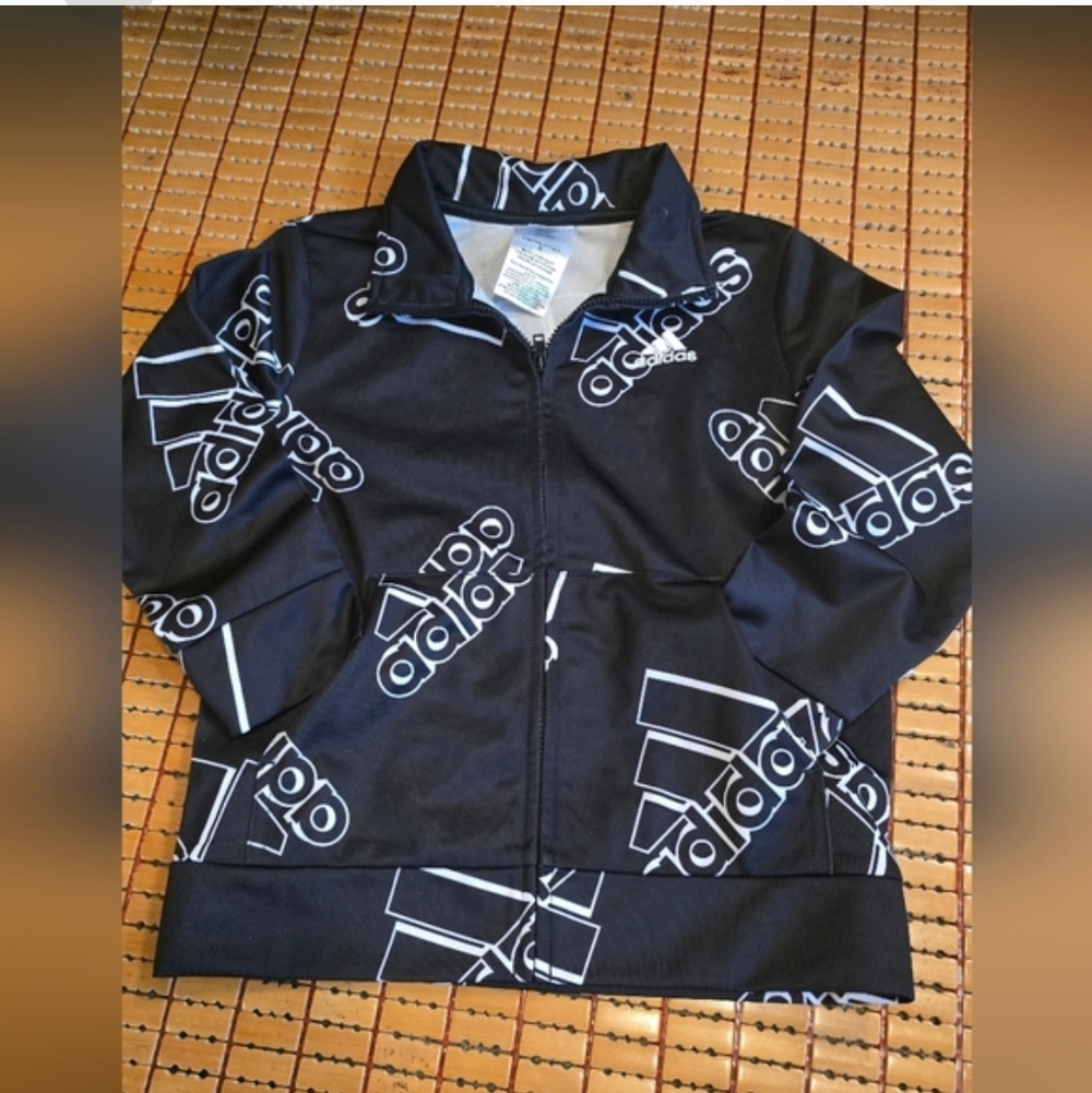 Adidas Kids Size 5T Track Suit Jacket Black & White 100% Polyester Size 5